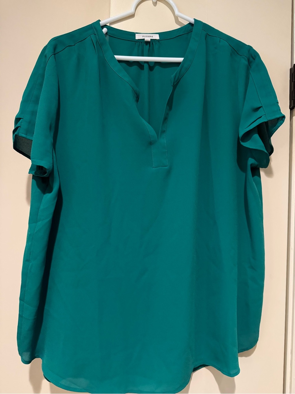 Pleione Teal Green Split-Neck Short Sleeve Tunic